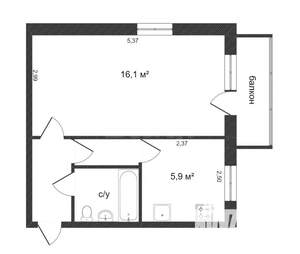 1-к квартира, на длительный срок, 32м2, 9/9 этаж