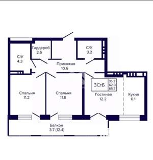 3-к квартира, на длительный срок, 65м2, 19/23 этаж