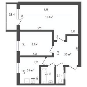 2-к квартира, на длительный срок, 41м2, 5/5 этаж