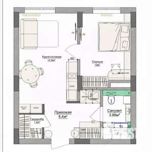 Студия квартира, на длительный срок, 40м2, 15/21 этаж