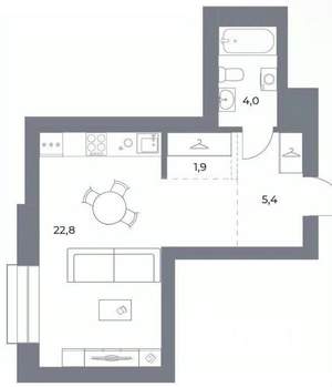 Студия квартира, на длительный срок, 34м2, 3/25 этаж