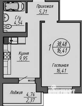 1-к квартира, на длительный срок, 38м2, 16/24 этаж