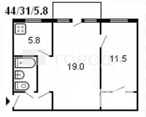 2-к квартира, на длительный срок, 41м2, 3/5 этаж