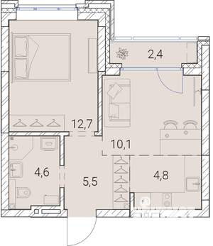 2-к квартира, вторичка, 40м2, 18/25 этаж