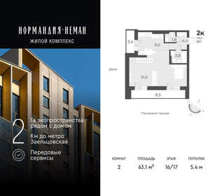 2-к квартира, вторичка, 63м2, 16/17 этаж