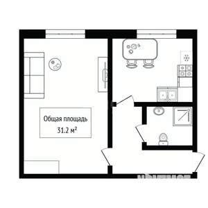 1-к квартира, вторичка, 31м2, 1/2 этаж