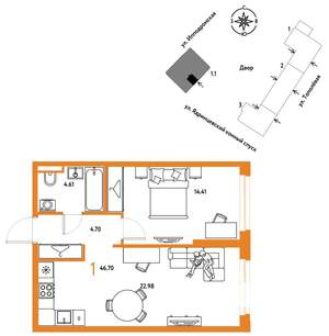 1-к квартира, вторичка, 47м2, 12/30 этаж