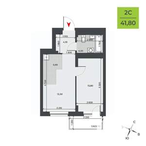 2-к квартира, строящийся дом, 42м2, 14/21 этаж