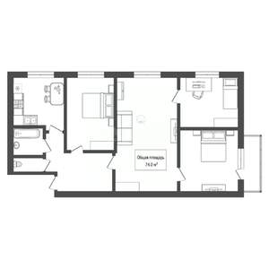 4-к квартира, вторичка, 74м2, 1/12 этаж