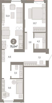 2-к квартира, вторичка, 75м2, 3/23 этаж