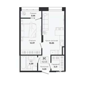 2-к квартира, вторичка, 39м2, 4/9 этаж