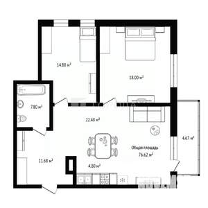 3-к квартира, сданный дом, 77м2, 4/8 этаж