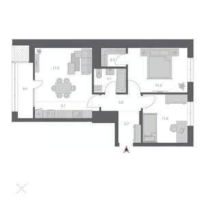 3-к квартира, строящийся дом, 67м2, 4/24 этаж