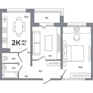 2-к квартира, вторичка, 59м2, 8/12 этаж
