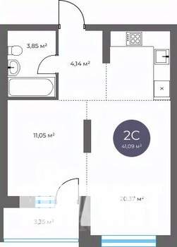 2-к квартира, вторичка, 41м2, 3/18 этаж