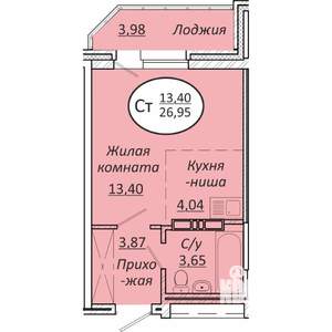 Студия квартира, строящийся дом, 27м2, 10/25 этаж