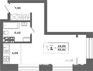 Студия квартира, вторичка, 36м2, 17/25 этаж