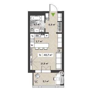 Студия квартира, вторичка, 41м2, 14/14 этаж