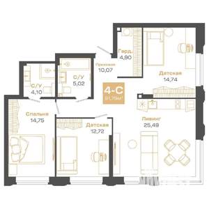 4-к квартира, строящийся дом, 92м2, 23/24 этаж