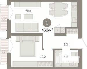 1-к квартира, вторичка, 47м2, 5/23 этаж