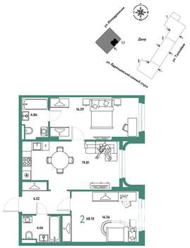 2-к квартира, вторичка, 68м2, 15/30 этаж