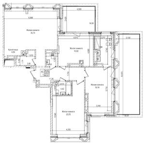 3-к квартира, строящийся дом, 129м2, 22/22 этаж