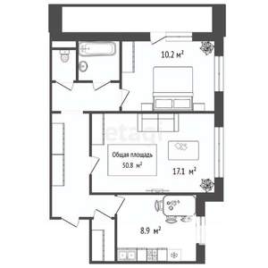 2-к квартира, вторичка, 51м2, 9/9 этаж