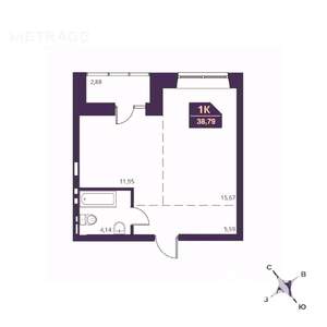 1-к квартира, вторичка, 39м2, 3/24 этаж