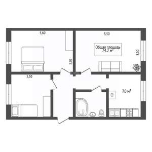 3-к квартира, вторичка, 74м2, 2/2 этаж