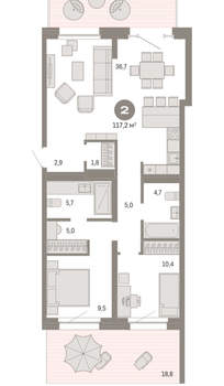 2-к квартира, сданный дом, 117м2, 2/11 этаж