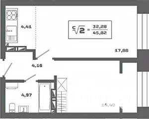 2-к квартира, вторичка, 46м2, 24/25 этаж