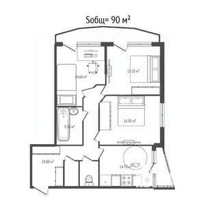 3-к квартира, вторичка, 90м2, 24/24 этаж