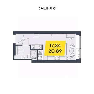 Студия квартира, строящийся дом, 21м2, 22/29 этаж