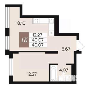 1-к квартира, вторичка, 40м2, 3/10 этаж