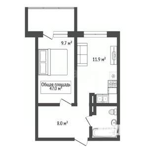 2-к квартира, вторичка, 47м2, 9/17 этаж