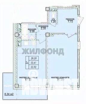 2-к квартира, сданный дом, 53м2, 14/19 этаж