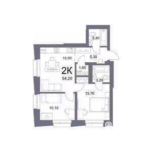 2-к квартира, вторичка, 54м2, 14/25 этаж