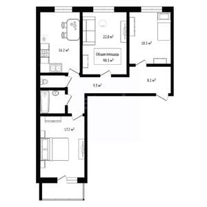 3-к квартира, вторичка, 98м2, 3/17 этаж