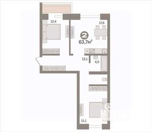 2-к квартира, вторичка, 64м2, 6/9 этаж