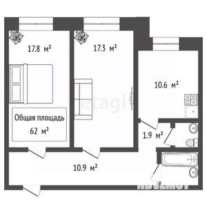 2-к квартира, вторичка, 62м2, 1/10 этаж