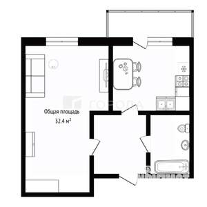 1-к квартира, вторичка, 32м2, 6/17 этаж