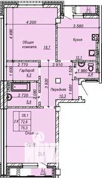 2-к квартира, вторичка, 75м2, 8/9 этаж