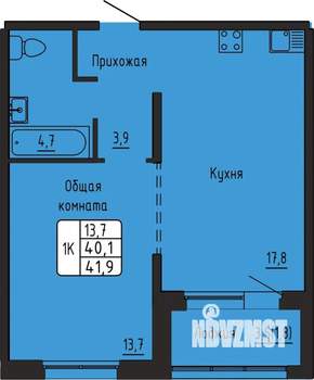 1-к квартира, вторичка, 42м2, 13/17 этаж