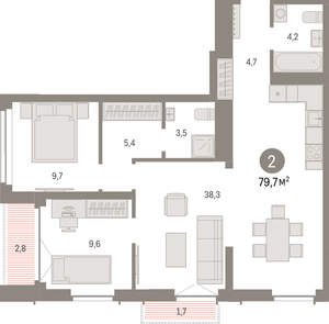 2-к квартира, вторичка, 80м2, 17/23 этаж