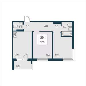 2-к квартира, вторичка, 58м2, 10/17 этаж