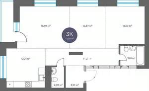 3-к квартира, вторичка, 74м2, 11/18 этаж