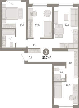 3-к квартира, вторичка, 83м2, 9/15 этаж