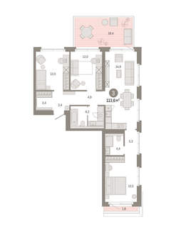 3-к квартира, вторичка, 114м2, 2/24 этаж