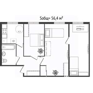 3-к квартира, вторичка, 56м2, 1/5 этаж