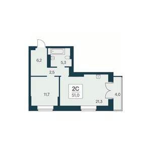 2-к квартира, вторичка, 51м2, 22/30 этаж